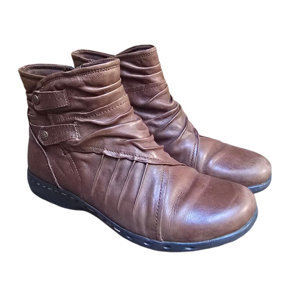 Cobb Hill Pandora Women Size 8M Brown Leather Ankle Boot Comfort Walk Zip Bootie